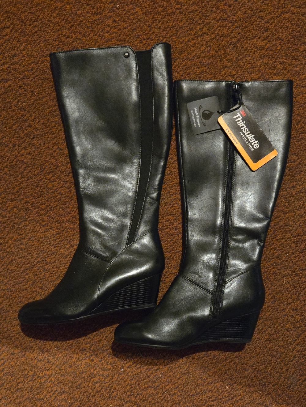 Hush Puppies Black Knee-High Wedge Boots with Thinsulate Tag